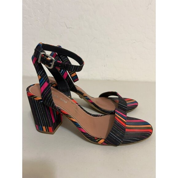 Gianni Bini Block Stacked Heel Multicolor Stripe Strappy Sandal Sz 8M - Picture 5 of 7